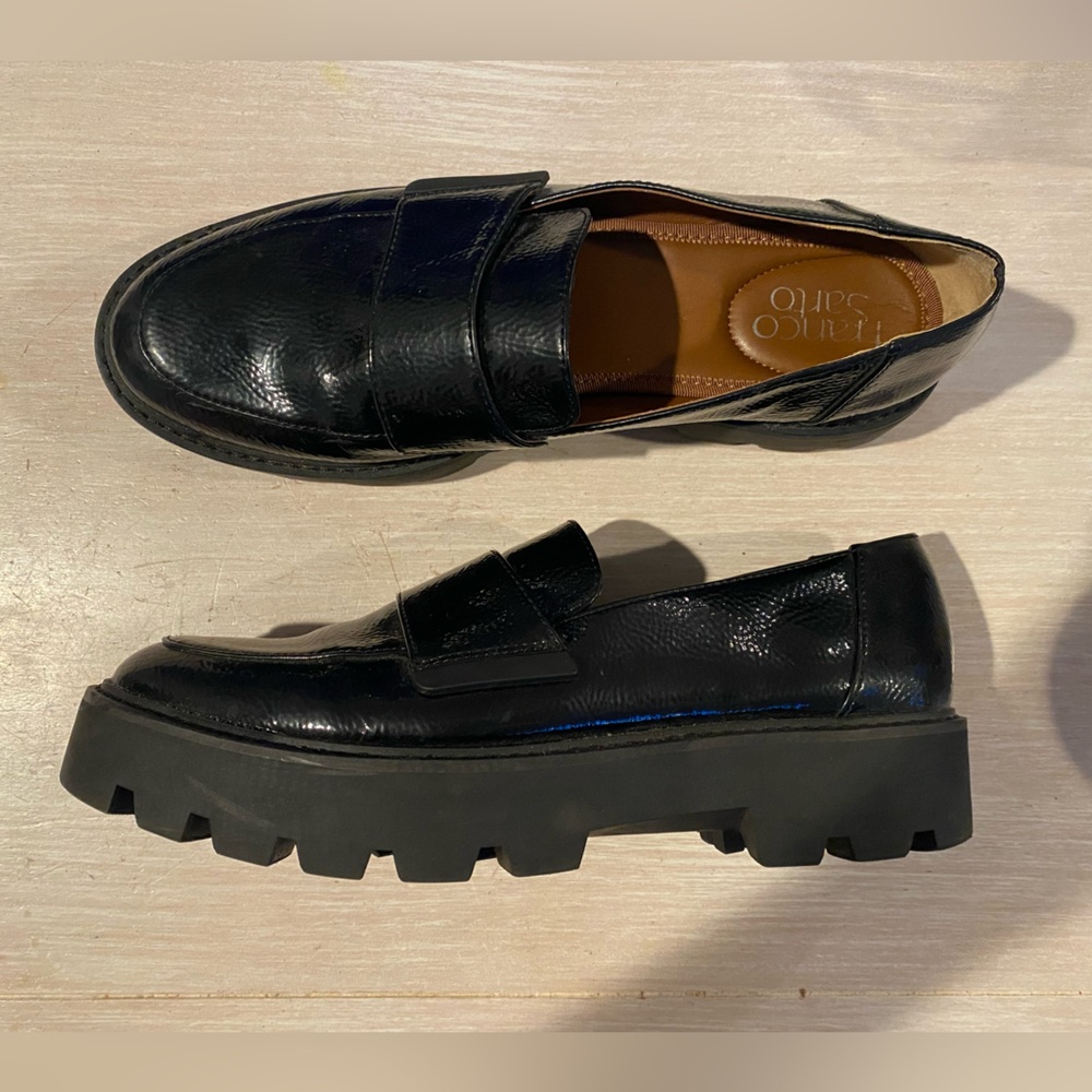 Franco Sarto Glossy Black Slip-On Lug Loafers